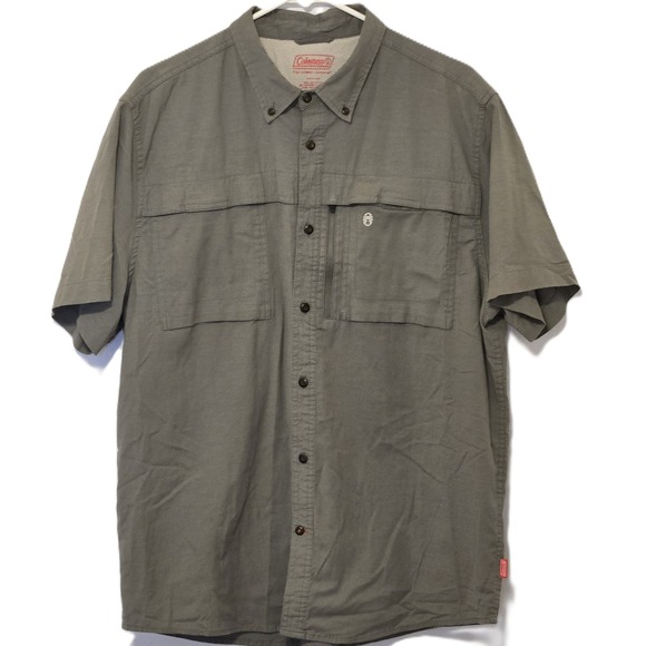Coleman Mens XL Outdoor Company Shirt Short Sleeve Button Up Olive Green - Picture 1 of 6